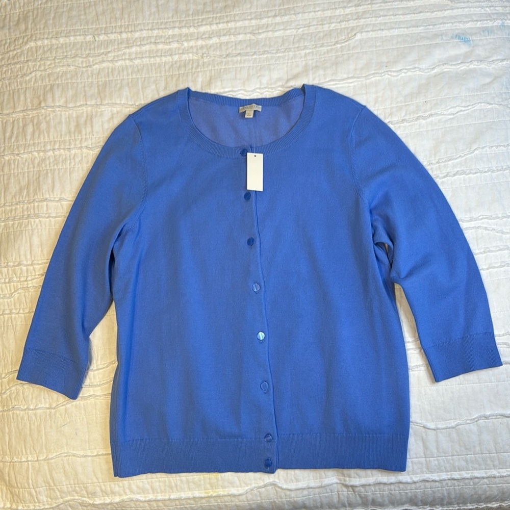 Talbots THREE-QUARTER-SLEEVE CHARMING CARDIGAN size L petite Periwinkle NWT